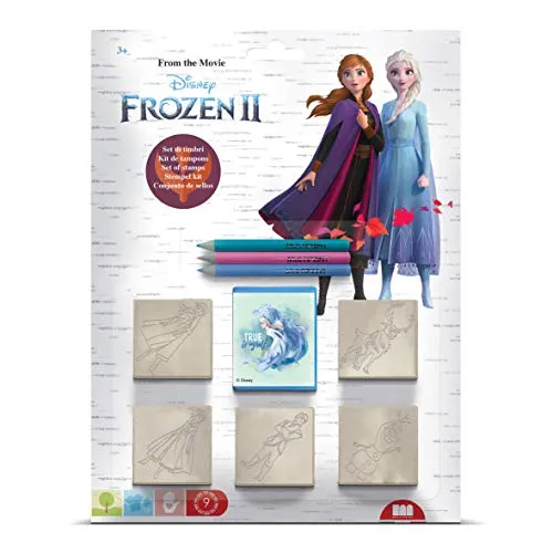 Multiprint Blister 5 Timbri per Bambini Disney Frozen 2, 100% Made in Italy, Set Timbrini Bimbi Personalizzati, in Legno e Gomma Naturale, Inchiostro Lavabile Atossico, Idea Regalo, Art.05981