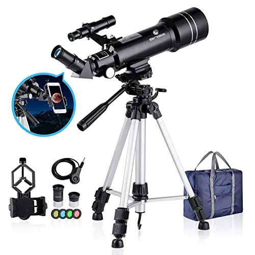 BNISE Telescopio a Rifrazione Portatile di 70 mm e Binocolo HD, con Ottica in Vetro Completamente Rivestito. Ideale per Bambini e Principianti, con Treppiede Regolabile e Filtro Lunare