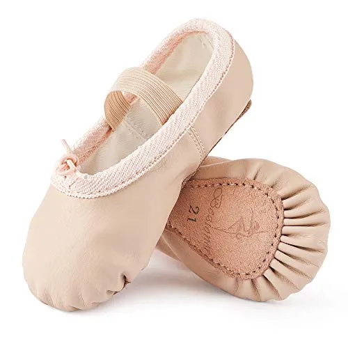 Scarpette da Danza Classica in Pelle Scarpe da Ballerina Ginnastica Ballo Pantofole per Bambina Ragazze e Donna Beige 32