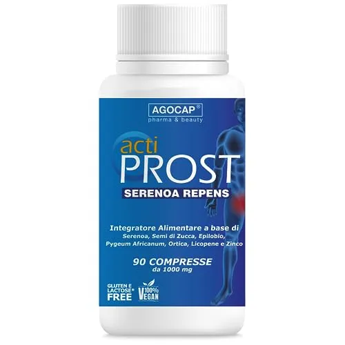 Actiprost Integratore a base di Serenoa Repens 400mg 90 cpr con Saw Palmetto, Semi di Zucca, Pygeum Africanum, Epilobio, Ortica, Licopene. Stimolatore prostata TOP Prost Agocap