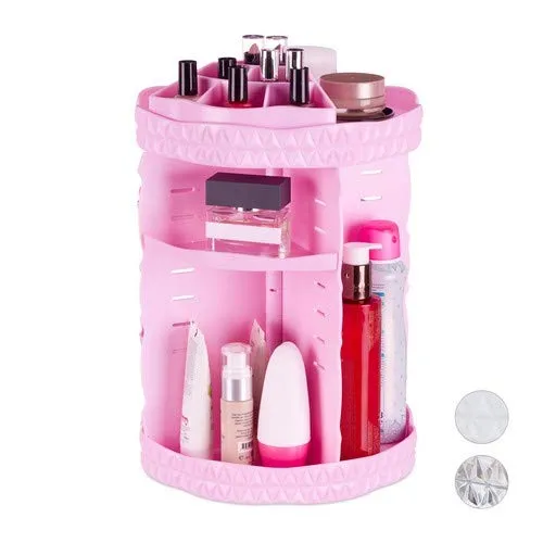 Relaxdays Trucchi, Girevole a 360°, in Acrilico, Organizer Regolabili per Cosmetici, Porta Smalti, Rosa, 36, 50 x 24,50cm