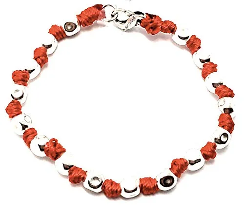 BRACCIALE SPADARELLA UOMO PEPITE ARGENTO 925 MM 6 CON NODINI IN COTONE MARINO ROSSO LUNGH.19 CM