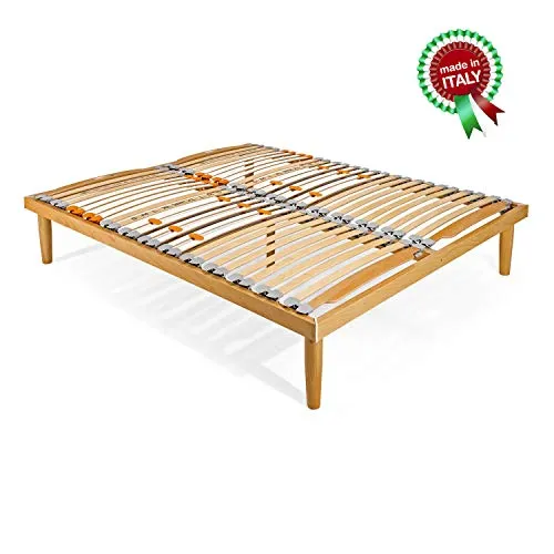 Goldflex - Rete MOD. Dafne Ortopedica Matrimoniale a Doghe in Legno 160x190 Area Lombare Rinforzata con Ammortizzatori a Spinta variabile, CERTIFICATA, Prodotto Italiano, Gambe in Legno massello h40