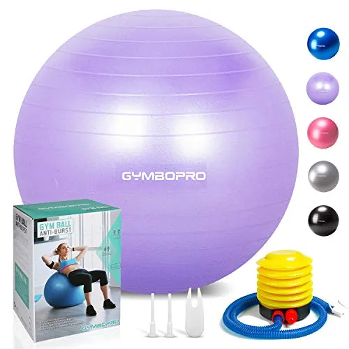Palla da ginnastica/Palla Fitness, GYMBOPRO palla da ginnastica con pompa rapida,palla da yoga sedie da scrivania a casa palla equilibrio per fitness pilates palestra di yoga (75 cm, Viola)