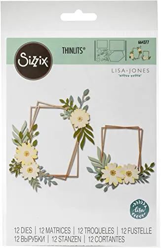 Sizzix 664377 Set di Fustelle Thinlits, Cornice Geo Floreale di Lisa Jones, Multicolore, Taglia unica, 12 pezzi