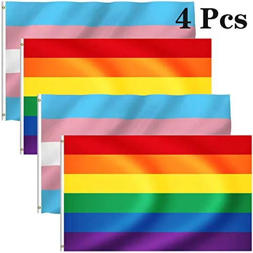 Fiyuer Bandiera Arcobaleno Gay 4Pcs Bandiera Transgender LGBT bisessuale Pace Grande Piccola Rainbow Flag 5 x 3 ft/150 x 90 cm