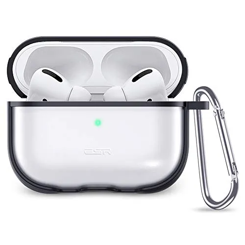 ESR Cover per Custodia AirPods Pro, Copertura protettiva in PC Traslucida con Telaio Flessibile in TPU e Portachiavi, Superficie Opaca, Supporta Ricarica Wireless per AirPods Pro 3a Generazione, Nero