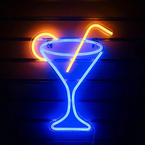 Insegne al neon in vetro da cocktail Insegna al neon a led luce notturna per la decorazione della stanza Barra luminosa Negozio di pub Decorazione da parete Insegna USB (17"x 13")