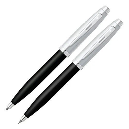 Sheaffer Serie 100 - Set penna a sfera/matita a scatto, con finitura cromata spazzolata/nichel e fusto nero