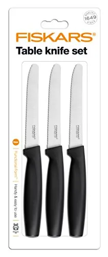 Fiskars Set di coltelli da tavola 3 pezzi, Acciaio di qualità/Plastica, Nero, Functional Form, 1014279