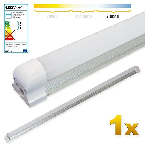 LEDVero 1x SMD LED Tubo 120cm integrato Bianco freddo - Tubo fluorescente T8 G13 - Cover opalino 18 W, 1800 Lumen- pronto per l'installazione