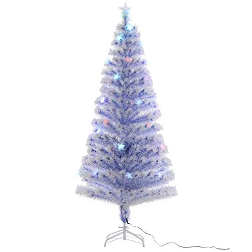 Homcom, albero di Natale artificiale in fibra ottica, decorazione stagionale con 26 luci LED pre-illuminate, facile da riporre, 1,8 m, bianco e blu