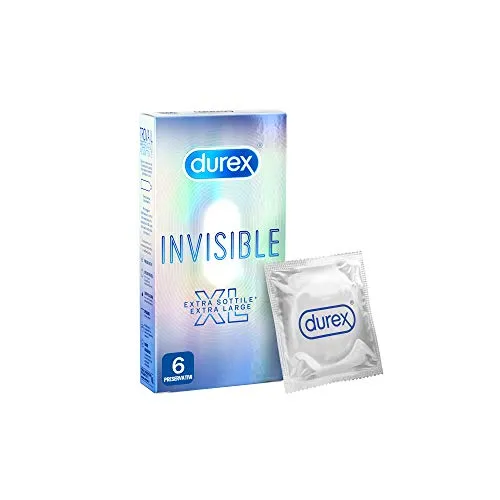 Durex Invisible Preservativi Ultrasottili (0.05 mm) ad Alta Sensibilità XL, Extralarge, 6 Profilattici