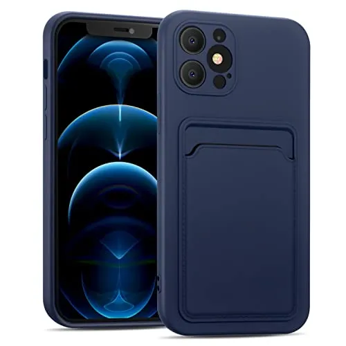 Verco Custodia per iPhone 12 Pro Max Case in silicone con scomparto per carte di credito sottile per iPhone 12 Pro Max, blu