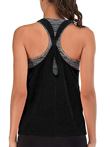 FAFAIR Tank Top Donna Canotta Sportiva con Reggiseno Incorporato Running delle Donne Vest Yoga Black&Gray Bra XXL