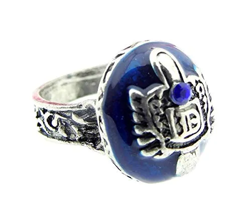 Inception Pro Infinite Anello Damon Salvatore - Vampire Diaries - Colore Argento con Pietra Blu e Strass Brillante Blu e Stemma D con Rilievo - Uomo Cosplay diario di Un Vampiro (IT 19)