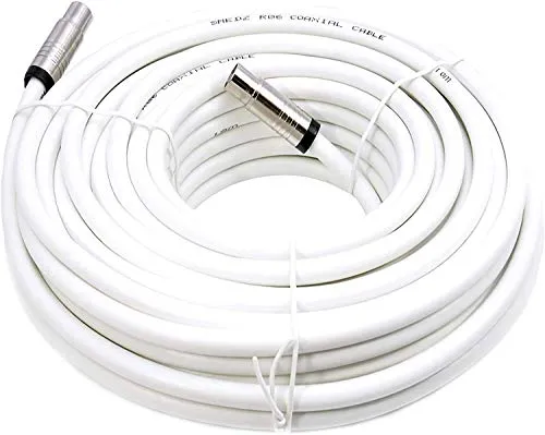 Cavo Antenna TV Prolunga, 10m Metri Coassiale IEC Maschio / Maschio, Colore: Bianco