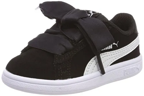 Puma Smash V2 Ribbon AC Inf, Scarpe da Ginnastica Basse Unisex – Bimbi 0-24, Nero Black White, 24 EU