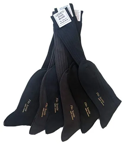 Lucchetti Socks Milano 6 PAIA calze da uomo lunghe filo di scozia 100% cotone rimagliate Made in Italy (2 NERO-2ANTRACITE-2 BLU, 10½11 39-42)