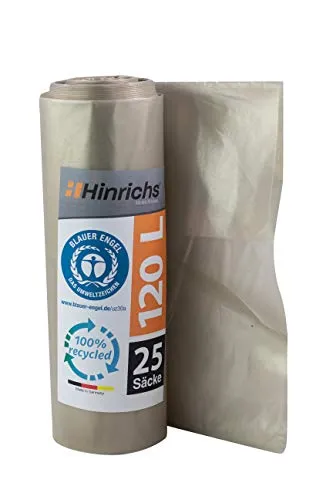 Hinrichs 120 L Sacchi per la Spazzatura - Rotolo da 25-70x110 cm - 70µ - LDPE - Transparent