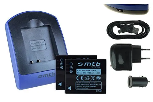 2x Batteria + Caricabatteria (USB/Auto/Corrente) S005 per Panasonic Lumix DMC-FS, FX, LX Serie/Leica D-LUX/Finepix/Ricoh. v. lista