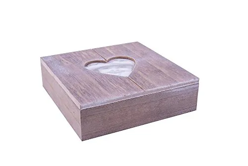 Rivanto® Cofanetto regalo in legno con cornice per foto a forma di cuore, ideale anche come portagioie, dimensioni: 20 x 20 x 6 cm, versione 2018