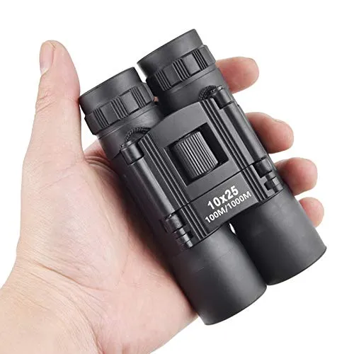 Binocolo Compatto Mini Tascabile - Binocolo Pieghevole Leggero 10x25 Adulti Bambini Binocolo Piccolo per Birdwatching, Concerti, Sport, Escursionismo, Campeggio, Visite Turistiche, Viaggi (Nero)