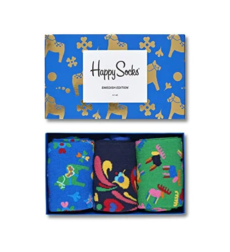 Happy Socks Swedish Edition Gift Box Calze, Multicolore (Multicolour 600), 7/10 (Taglia Produttore: 41-46) (Pacco da 4 Uomo