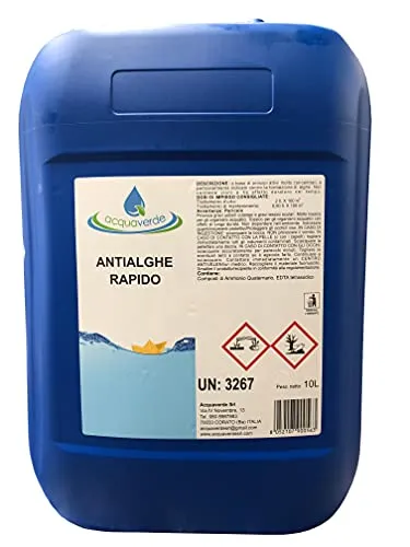 Antialghe Rapido Liquido Multifunzione Concentrato per Piscina Alghicida Flocculante Schiarente (10Kg)