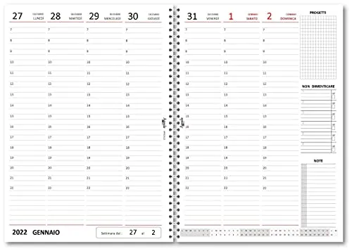 Agenda A4 Verticale BIANCO 21x30 settimanale spiralata (carta 90 GR) AGENDEPOINT.it - 2022