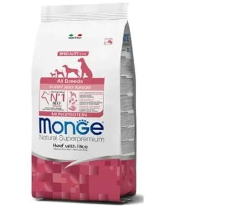 MONGE CANE CROCCHETTA ALL BREEDS PUPPY & JUNIOR MANZO E RISO 12 KG