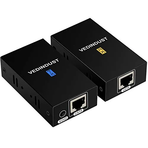 VEDINDUST HDMI Extender 60M(fino a 196 piedi)，HDMI Trasmettitore Ricevitore, HDMI a RJ45 Cat5e Cat6 Cat7 Ethernet cavo, Supporto Locale EDID Copia 1080p 3D, per Playstation