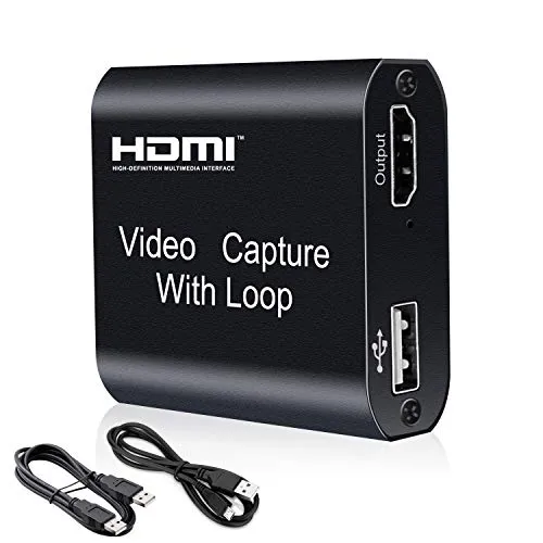 Scheda di Acquisizione Video HDMI con Uscita Loop, Capture Card USB 4K HD 1080P per Streaming dal Vivo, Registrazione Video per Giochi, Streaming Live, Videoconferenza, Switch, PS3 / 4, Xbox One