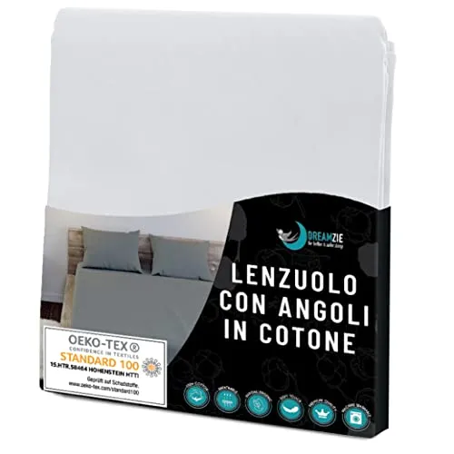 Lenzuola In Jersey Di Cotone Bianco - Per materasso 180 x 200 x 27 cm - Certificato senza prodotti chimici (OEKO TEX), Lenzuola con elastico completi