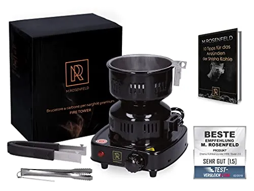 Bruciatore Narghilè Carbone 650 W - Fire Tower di M. ROSENFELD - Accenditore Elettrico Per Narghilè Carbone Include Cestello Per Carbone E Pinza Piastra Riscaldante Bruciatore Elettrico a Carbone