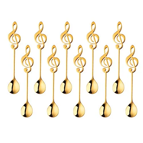 Bisda Set di cucchiaini da caffè 10 pezzi Acciaio inossidabile 18/10 Icona della musica colore Oro cucchiaio cucchiaino