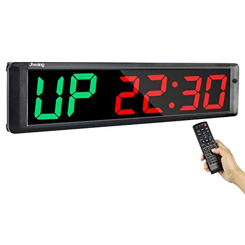 Jhering LED Timer Allenamento a Intervallo, Cronometro, Timer da Palestra, Conto alla Rovescia Orologio, Timer di Allenamento con Telecomando per il Fitness in Palestra a Casa 4" 6 cifre(Verde/Rosso)