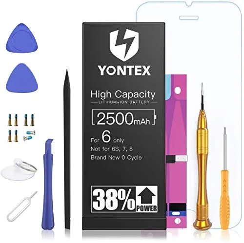 Batteria per iPhone 6 2500mAh - YONTEX Alta Capacità Batteria Nuova Completi con Kit Sostituzione, Adesivi e Proteggi schermo | Batteria per iPhone 6 potenziata |