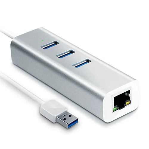 CSL - USB 3.0 HUB 3 Port con Adattatore di Rete Gigabit Ethernet 10 100 1000 Mbps LAN RJ-45 - Fino a 5Gb s Super Speed - distributore 3 Port - PC e Mac - Laptop Tablet - Alluminio Argento