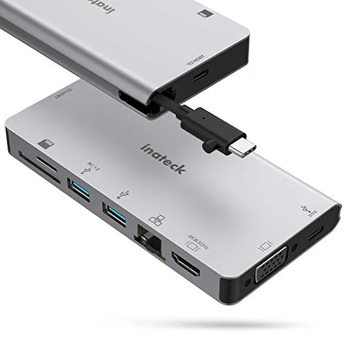 Inateck Hub USB C, 8 in 1 Adattatore, Power Delivery da 100W, HDMI, VGA, RJ45 Ethernet, 2 USB 3.0, lettore schede SD/MicroSD per dispositivi USB C