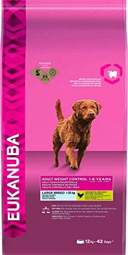 Eukanuba Weight Control - Alimento Completo per il Controllo del Peso di Cani Adulti di Taglia Grande (1-7 Anni), Crocchette al Pollo - 12 Kg