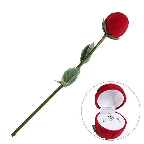 Veewon Caso Day Gift Box Wedding Ring 1pcs della novità Fiore Rosa Rosso Velluto Anelli Espositore per Gioielli di San Valentino