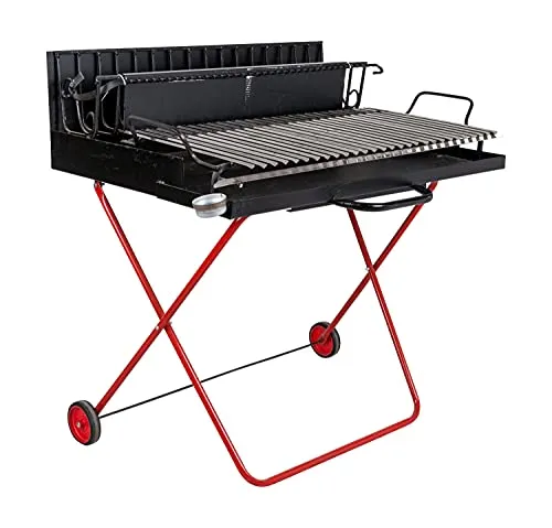 Dmora Barbecue a legna su ruote, colore nero e rosso, cm 110 x 80 x h104