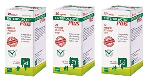 BUYFARMA PROMO PACK - 3X Enterolactis Plus 30 Capsule - Integratore di Fermenti Lattici da 24 Miliardi di Cellule Vive - 90 Capsule + Omaggio a Sorpresa