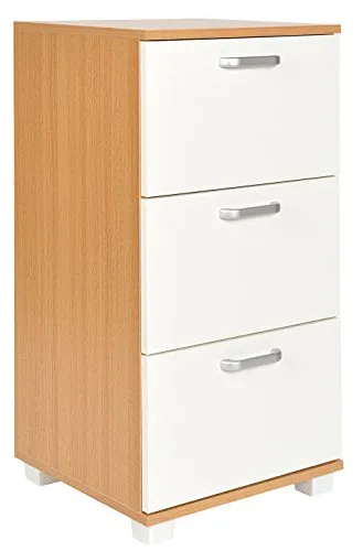 ts-ideen Comodino Cassettiera 80x40 cm stile moderno con 3 cassetti. Color rovere e bianco