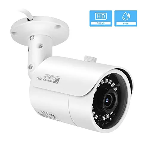 Telecamera di sicurezza domestica, videocamera H.265 + HD Smart da 3.0 MP con rilevamento del movimento IP66 Visione notturna resistente alle intemperie Riduzione del rumore 3D