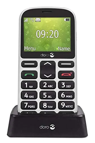 Doro 1360 Telefono Cellulare 2G Dual SIM per Anziani con Fotocamera, Pulsante d'Emergenza e Base per Ricarica [Versione Italiana] (Bianco)