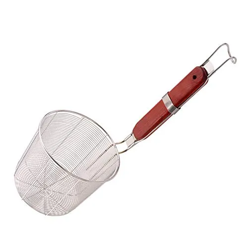 Jlakyu7 - Cestello in acciaio inox microforato, a ragnatela, per pasta, cibo, ravioli, tagliapasta con manico in legno, Come da immagine, 14cm