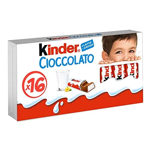 Kinder Cioccolato, barrette di cioccolato al latte, 16 pezzi da 12,5 gr