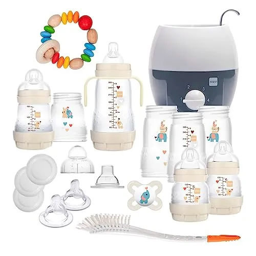 MAM Premium - Set di 19 biberon anti-coliche, spazzola MAM, scalda bambini